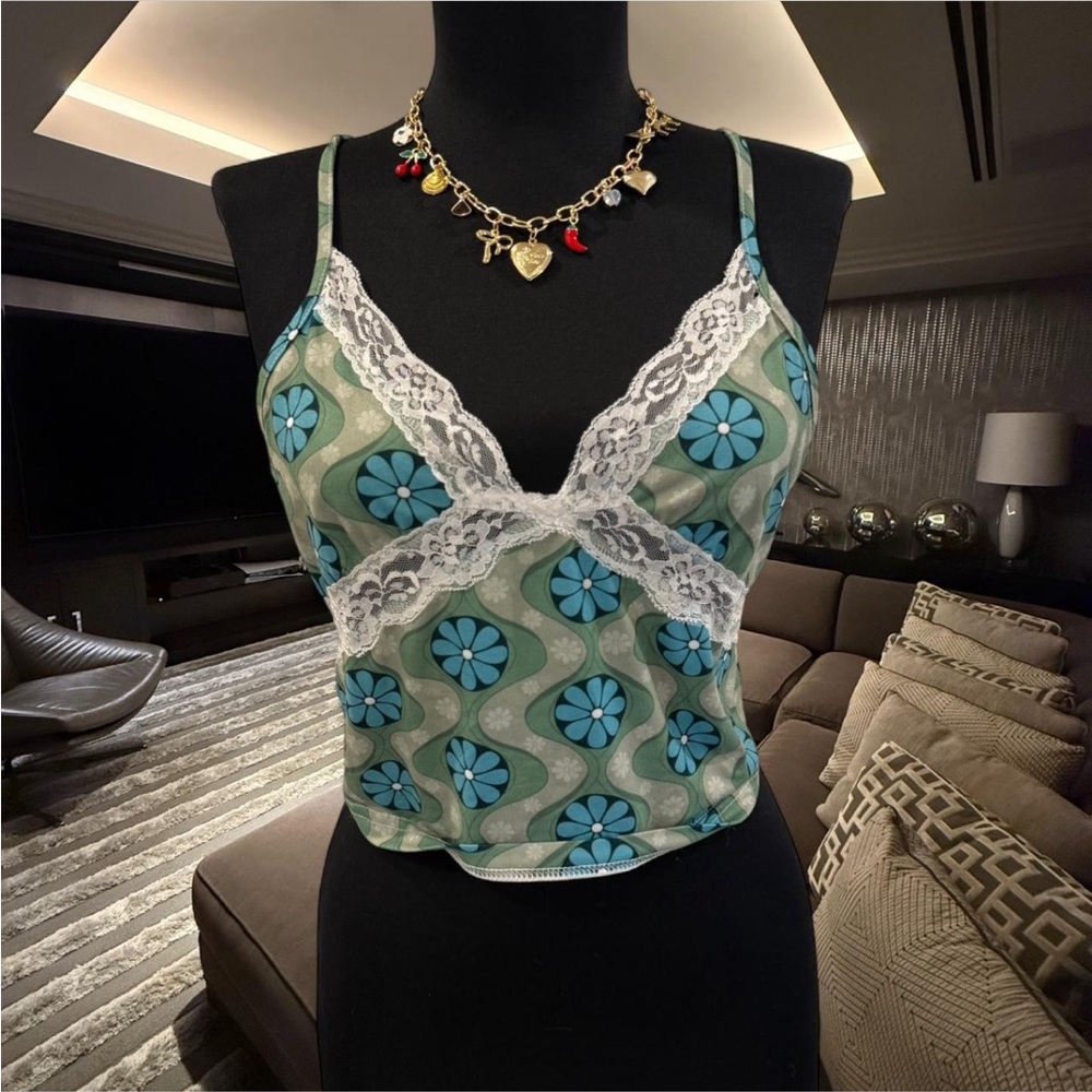 SHEIN Blue and Green Floral Lace Camisole